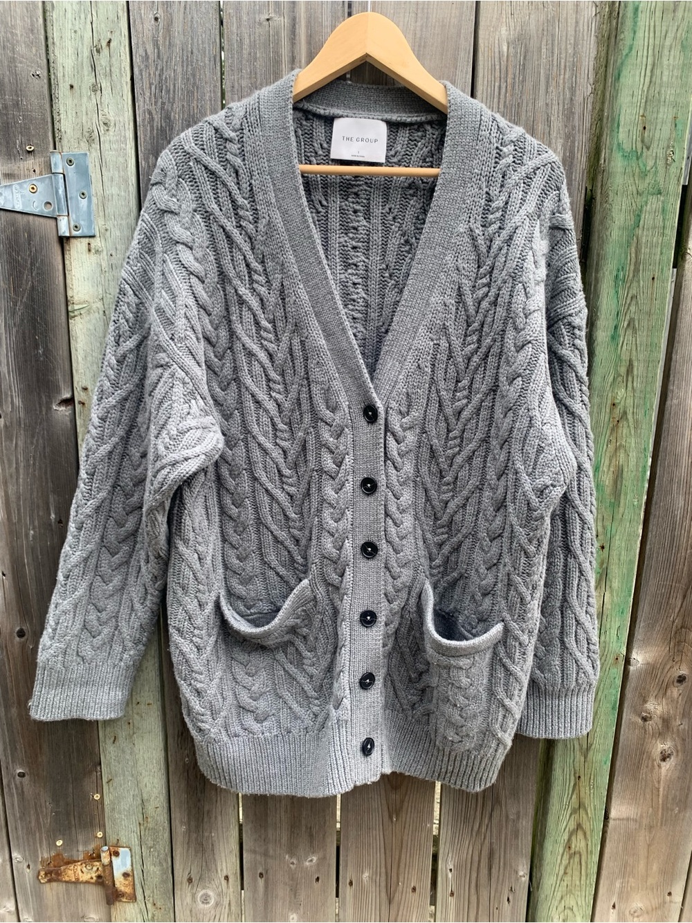 Aritzia The Group by Babaton 100% Wool Cable Knit Cardigan Grey Sweater Size 1